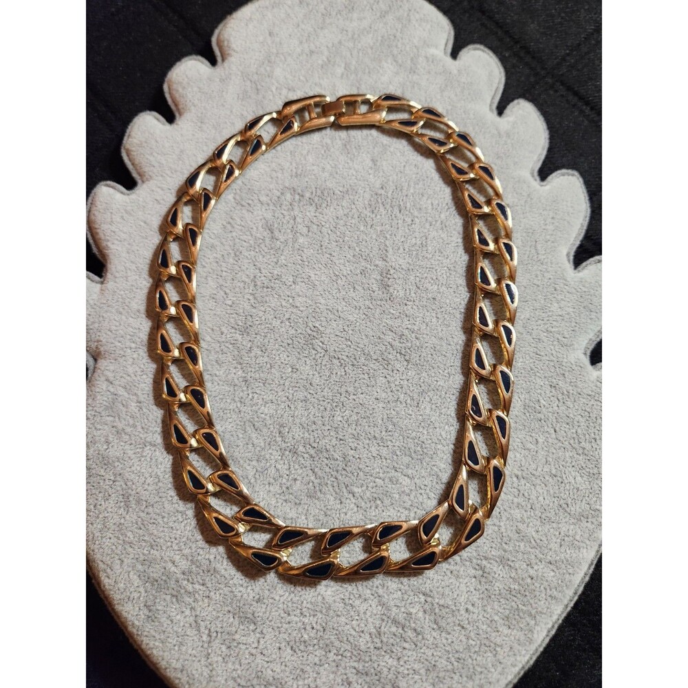 Vintage Navy Blue And Gold Toned Chunky Geometric Necklace